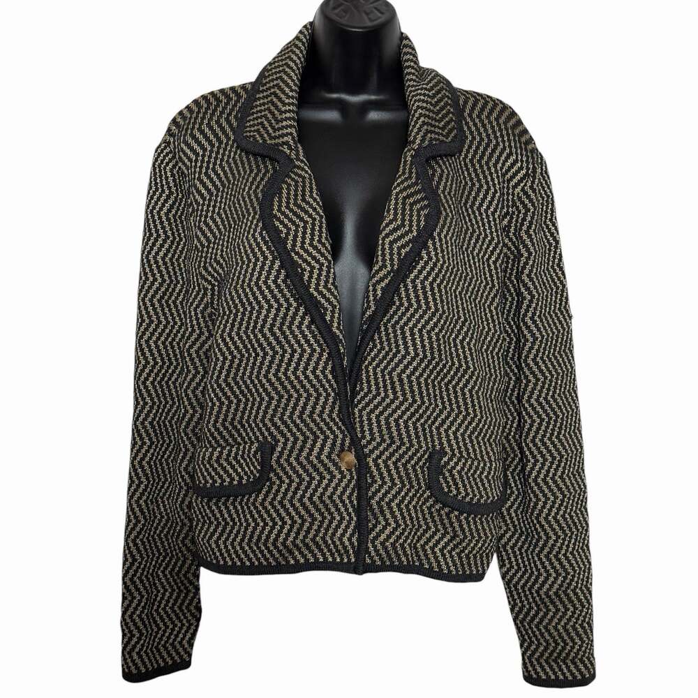 Dana Buchman Chevron Knit Blazer Sweater Wool Blnd Old Money Heritage Cardigan M
